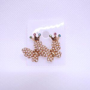 💎4/25💎NOS Vintage Retro Pink Pearl Butterfly Princess Pierced Stud Earrings